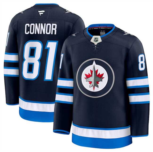 Men%27s Winnipeg Jets #81 Kyle Connor Navy 2024-25 Home Stitched Hockey Jersey Dzhi